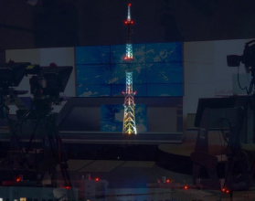 На медиафасаде башни появится поздравление «С Днем победы!», изображения Знамени Победы и салюта, георгиевской ленты, военной техники и Вечного огня