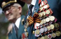 A World War Two veteran wears orders during a Victory Day celebration in Tbilisi