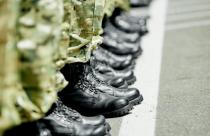 military army boots in row