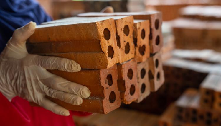 Brick piles placed on the factory floor.